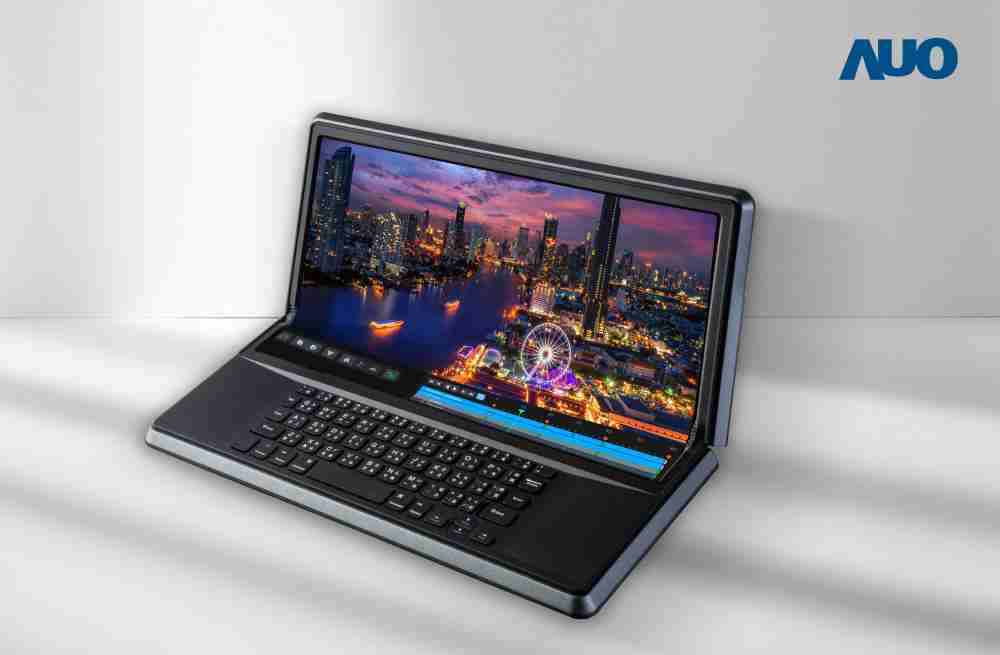 彩运网14.6吋Micro LED折迭显示屏幕，，搭配半径4mm的弯折绞炼，，，以及高画素、、、高亮度、、高对比度的显示技术特点，，即便在大视角下仍保有绝佳色相与亮度